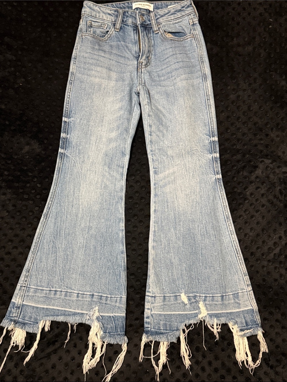Flying Monkey Light Blue Frayed Hem Flare Jeans